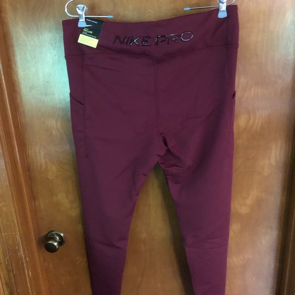 Nike Pro Stealth Burgundy Mid Rise Athletic Leggings, Full Length Size Medium - Picture 11 of 14